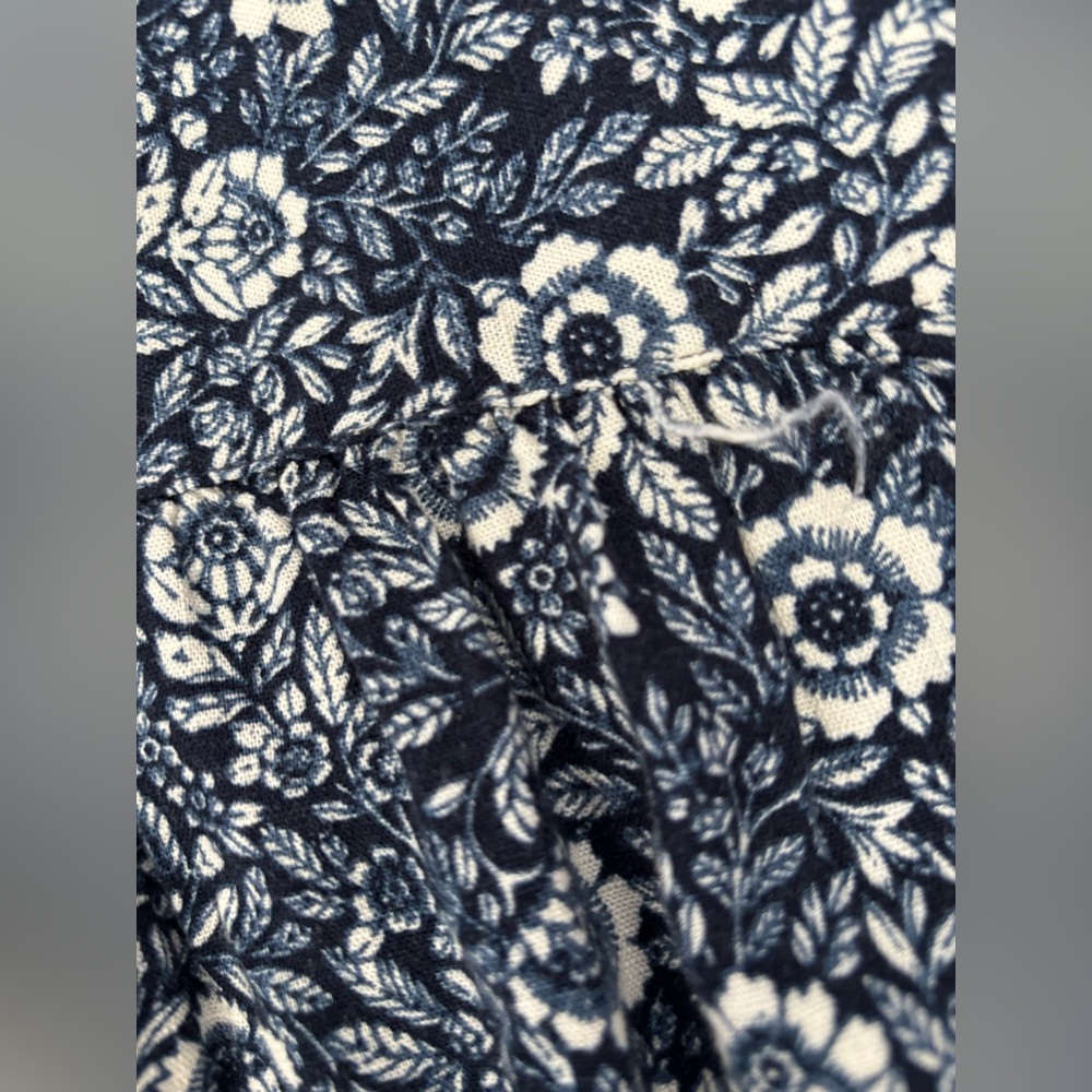 Falls Creek Floral Dark Navy/White Popover Split Neck Linen Blend Hi-low Hem XL - Picture 4 of 10